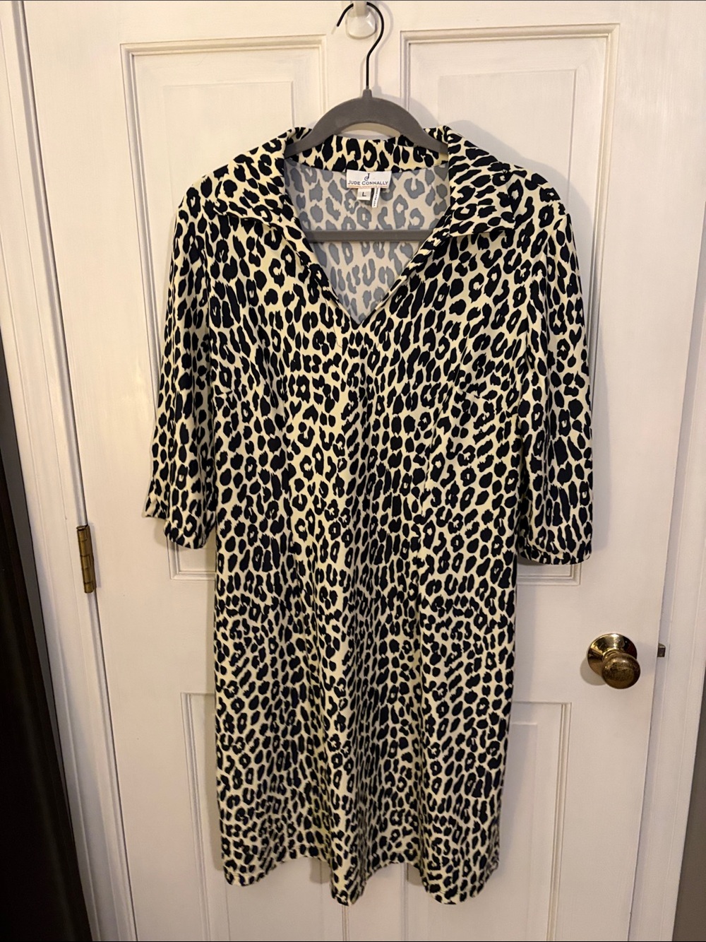 Jude Cloth Emerson ($218 Retail) Black & Cream Leopard Print Collar Dress